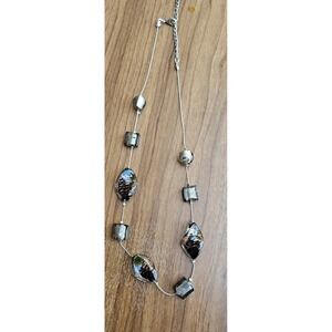 Silver Tone‎ Chain Necklace with Art Glass Accent Beads Fashion Jewelry